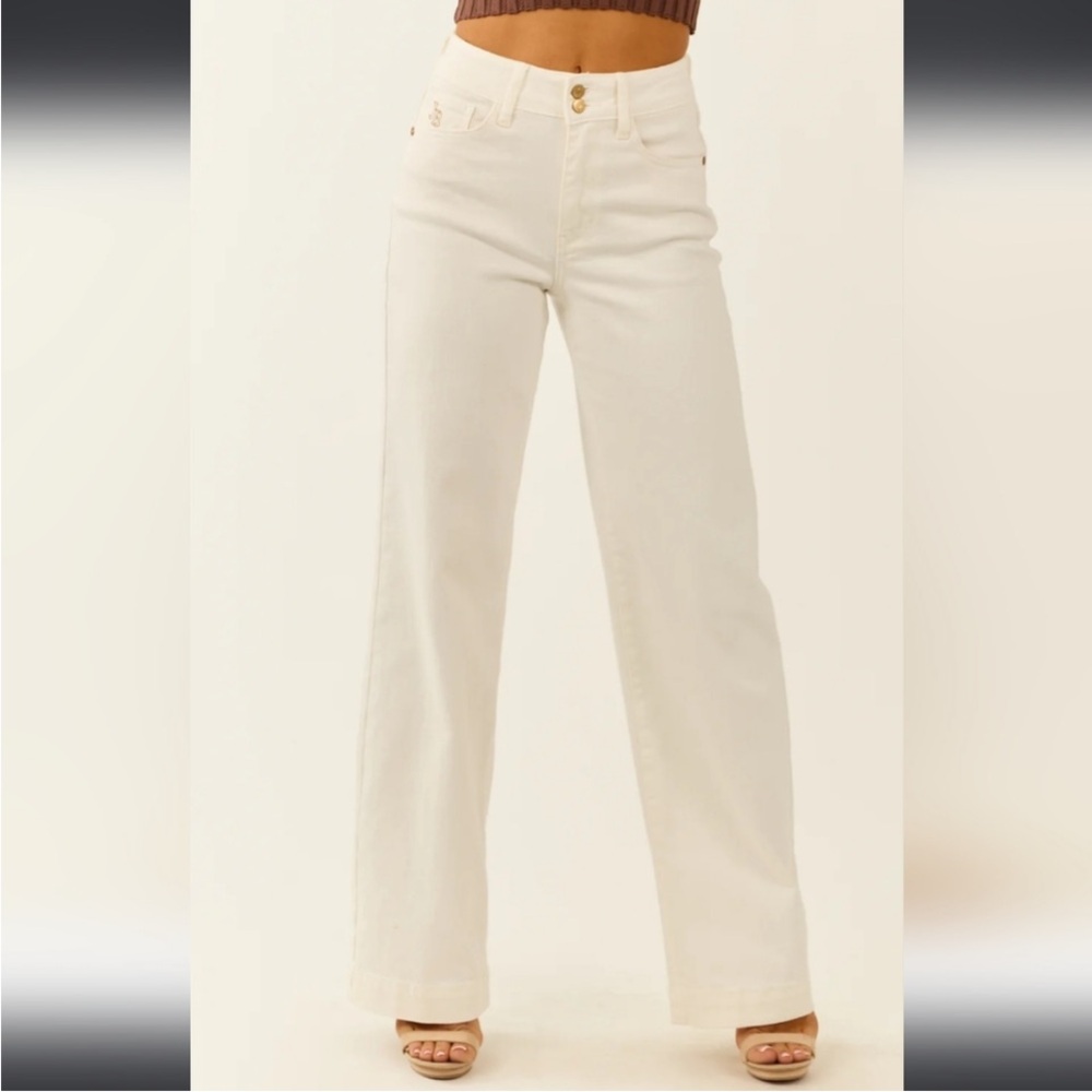 NWT Judy Blue High Rise White Trouser Wide Leg